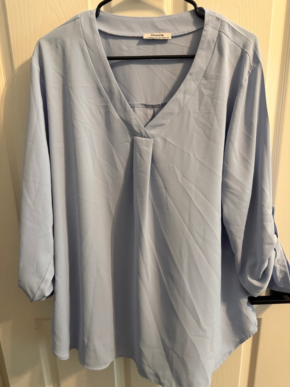 Amazon Light Blue V-Neck Pleated Tunic Top